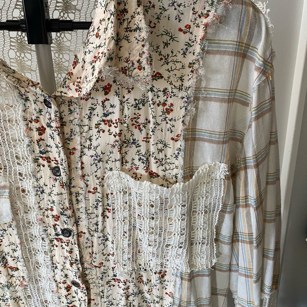 POL Boho Patchwork Button-Up Shirt – Size Medium - image 3